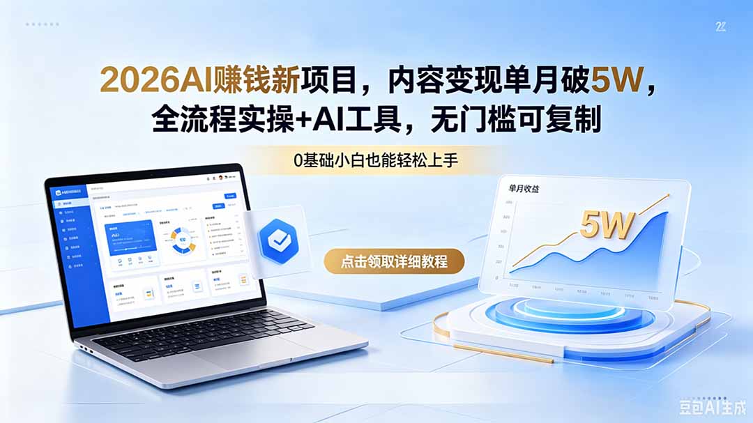 2026AI赚钱新项目，内容变现单月破5W，全流程实操+AI工具，无门槛可复制-hcnxn