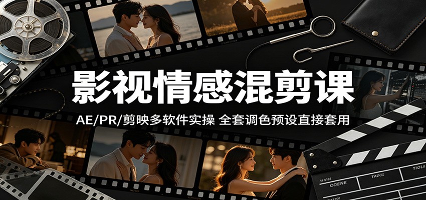 影视情感混剪课：AE/PR/剪映多软件实操，全套调色预设直接套用-hcnxn