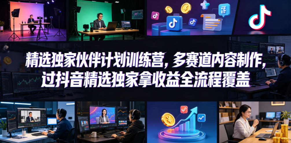 小豁食堂精选独家伙伴计划训练营，多赛道内容制作，过抖音精选独家拿收益全流程覆盖-hcnxn