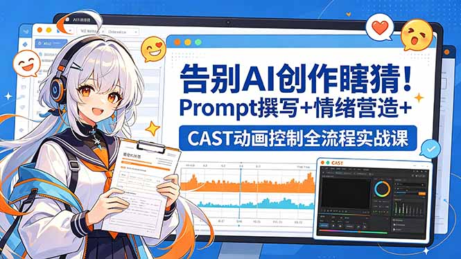 告别AI创作瞎猜！Prompt撰写+情绪营造+CAST动画控制全流程实战课-hcnxn