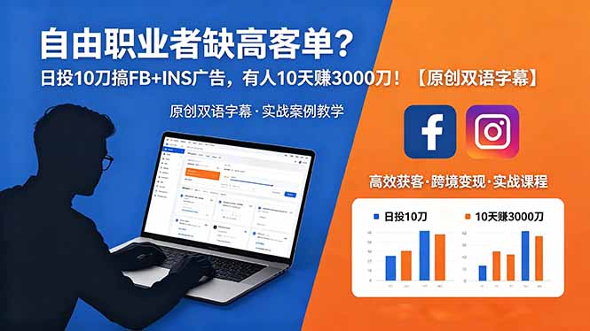 自由职业者缺高客单？日投 10 刀搞 FB+INS 广告，有人 10 天赚 3000 刀！【原创双语字幕】-hcnxn