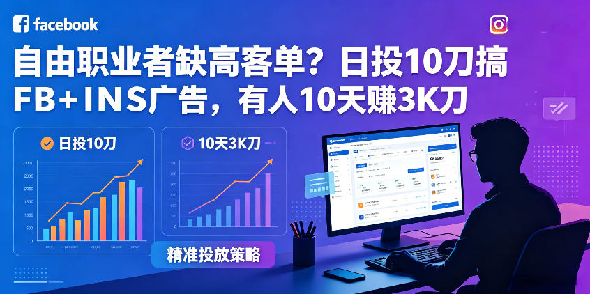 自由职业者缺高客单？日投10刀搞FB+INS广告，有人10天赚3K刀！【原创双语字幕】-hcnxn