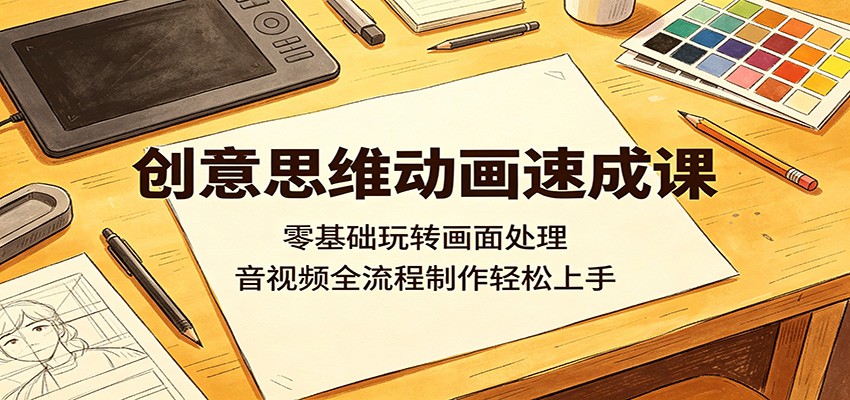 创意思维动画速成课：零基础玩转画面处理，音视频全流程制作轻松上手-hcnxn