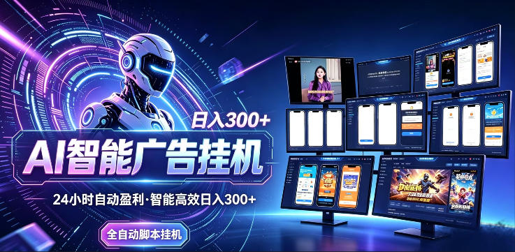 AI智能广告挂G项目，无需人工，单机稳定日入200+，可矩阵放大，24小时不间断刷广告賺收益【揭秘】-hcnxn