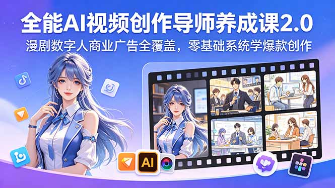 全能AI视频创作导师养成课2.0，漫剧数字人商业广告全覆盖，零基础系统学爆款创作-hcnxn