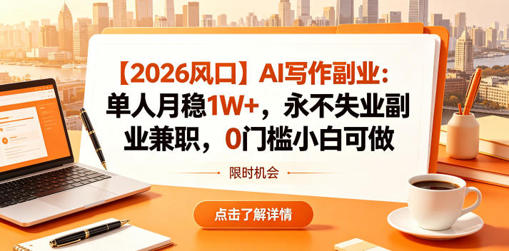【2026风口】AI写作副业：单人月稳1W+，永不失业副业兼职，0门槛小白可做【揭秘】-hcnxn