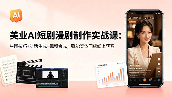 美业AI短剧漫剧制作实战课：生图技巧+对话生成+视频合成，赋能实体门店线上获客-hcnxn