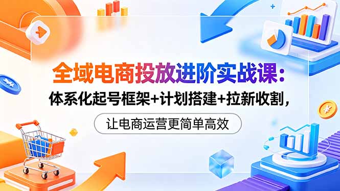 全域电商投放进阶实战课：体系化起号框架+计划搭建+拉新收割，让电商运营更简单高效-hcnxn