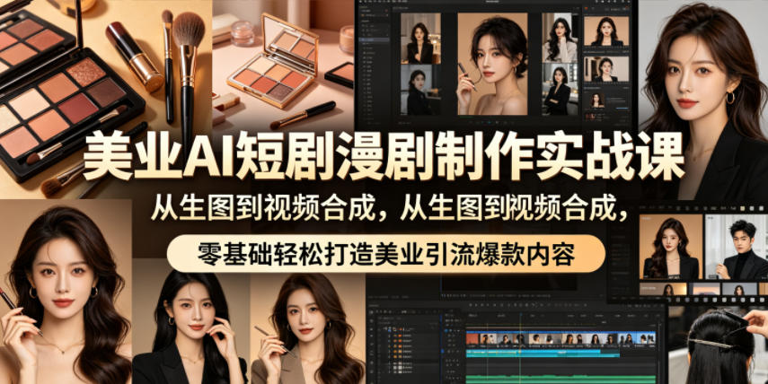 美业AI短剧漫剧制作实战课，从生图到视频合成，零基础轻松打造美业引流爆款内容-hcnxn
