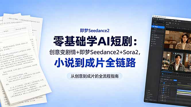 零基础学AI短剧：创意变剧情+即梦Seedance2+Sora2，小说到成片全链路-hcnxn