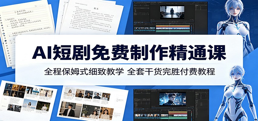 AI短剧免费制作精通课：全程保姆式细致教学，全套干货完胜付费教程-hcnxn