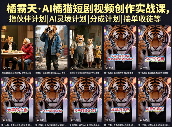 橘霸天·AI橘猫短剧视频创作实战课，撸伙伴计划|AI灵境计划|分成计划|接单收徒等-hcnxn