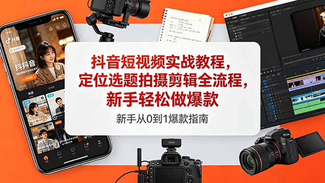 抖音短视频实战教程，定位选题拍摄剪辑全流程，新手轻松做爆款-hcnxn