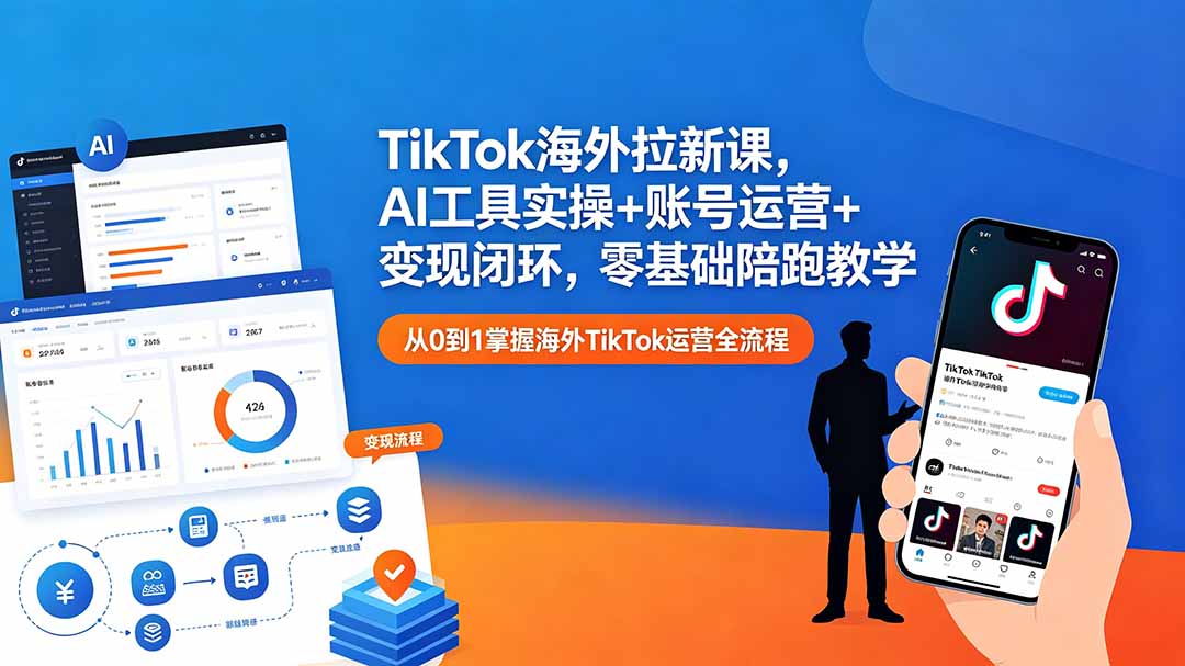 TikTok海外拉新课，AI工具实操+账号运营+变现闭环，零基础陪跑教学-hcnxn