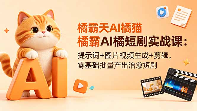 橘霸天AI橘猫短剧实战课：提示词+图片视频生成+剪辑，零基础批量产出治愈短剧-hcnxn