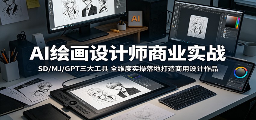 AI绘画设计师商业实战：SD/MJ/GPT三大工具，全维度实操落地打造商用设计作品-hcnxn