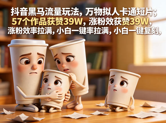 抖音黑马流量玩法，万物拟人卡通短片，57个作品获赞39W，涨粉效率拉满，小白一键复刻，保姆级拆解-hcnxn