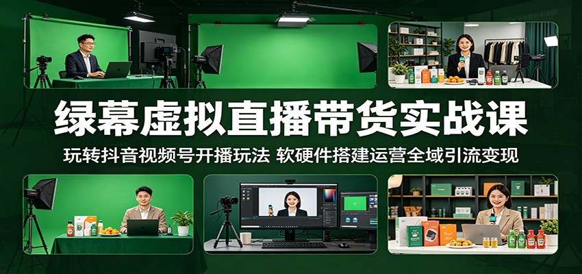 绿幕虚拟直播带货实战课：玩转抖音视频号开播玩法，软硬件搭建运营全域引流变现-hcnxn