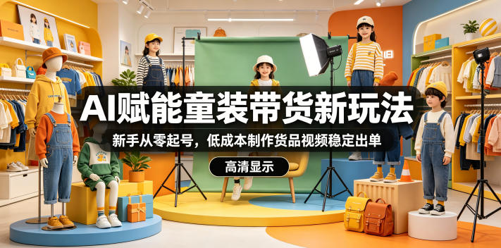 AI赋能童装带货新玩法，新手从零起号，低成本制作货品视频稳定出单-hcnxn