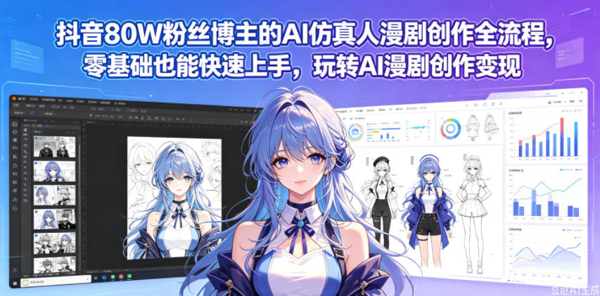 抖音80W粉丝博主的AI仿真人漫剧创作全流程，零基础也能快速上手，玩转AI漫剧创作变现-hcnxn