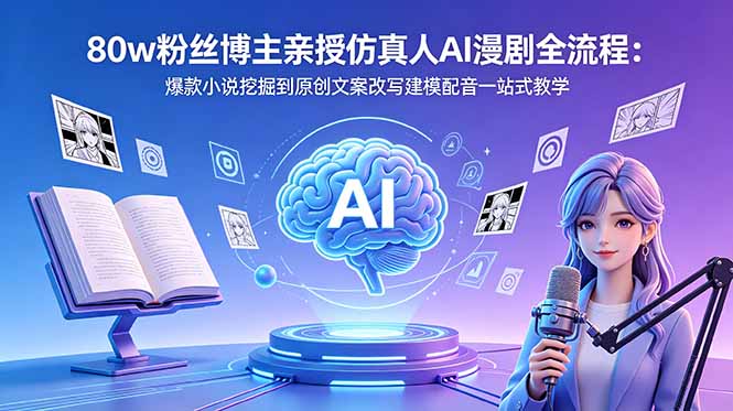 80w粉丝博主亲授仿真人AI漫剧全流程：爆款小说挖掘到原创文案改写建模配音一站式教学-hcnxn