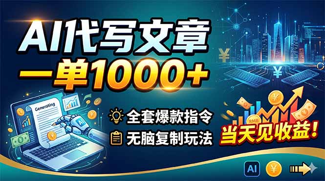 AI代写文章，一单1000+，全套爆款指令+无脑复制玩法，当天见收益！-hcnxn