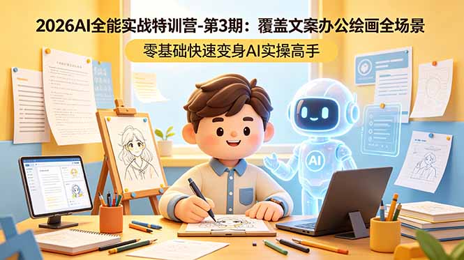 2026AI全能实战特训营-第3期：覆盖文案办公绘画全场景 零基础快速变身AI实操高手-hcnxn