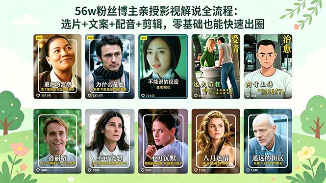 56万粉丝博主亲授影视解说全流程：选片+文案+配音+剪辑，零基础也能快速出圈-hcnxn