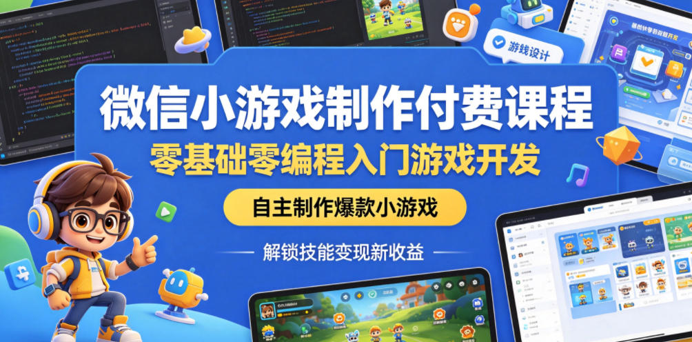 微信小游戏制作付费课程，零基础零编程入门游戏开发，自主制作爆款小游戏，解锁技能变现新收益-hcnxn