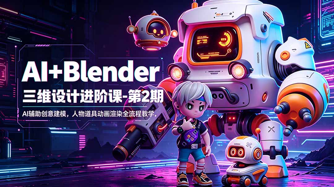 AI+Blender三维设计进阶课-第2期：AI辅助创意建模，人物道具动画渲染全流程教学-hcnxn