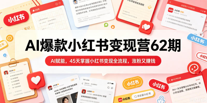 AI爆款小红书变现营62期2026年5月，AI赋能，45天掌握小红书变现全流程，涨粉又賺钱-hcnxn