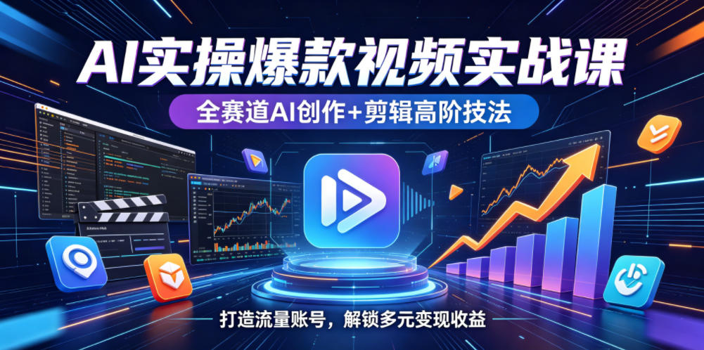 AI实操爆款视频实战课，全赛道AI创作+剪辑高阶技法，打造流量账号，解锁多元变现收益-hcnxn