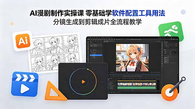 AI漫剧制作实操课 零基础学软件配置工具用法 分镜生成到剪辑成片全流程教学-hcnxn