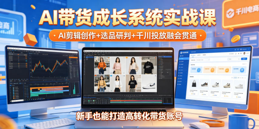 AI带货成长系统实战课，AI剪辑创作+选品研判+千川投放融会贯通，新手也能打造高转化带货账号(更新2026年)-hcnxn