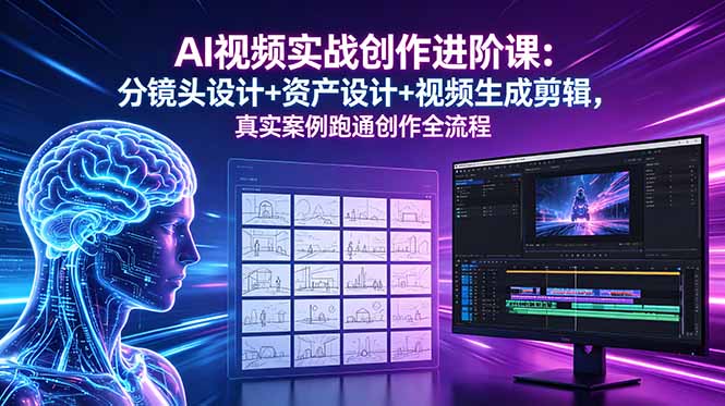AI视频实战创作进阶课：分镜头设计+资产设计+视频生成剪辑，真实案例跑通创作全流程-hcnxn