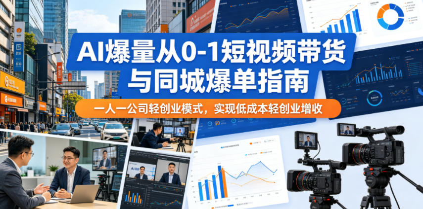 AI爆量从0-1短视频带货与同城爆单指南，一人一公司轻创业模式，实现低成本轻创业增收-hcnxn