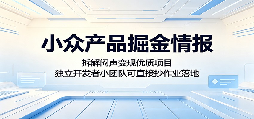 小众产品掘金情报：拆解闷声变现优质项目，独立开发者小团队可直接抄作业落地-hcnxn
