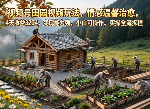 视频号田园视频玩法，情感温馨治愈，4天收益3294，变现能力强，小白可操作，实操全流程拆解-hcnxn