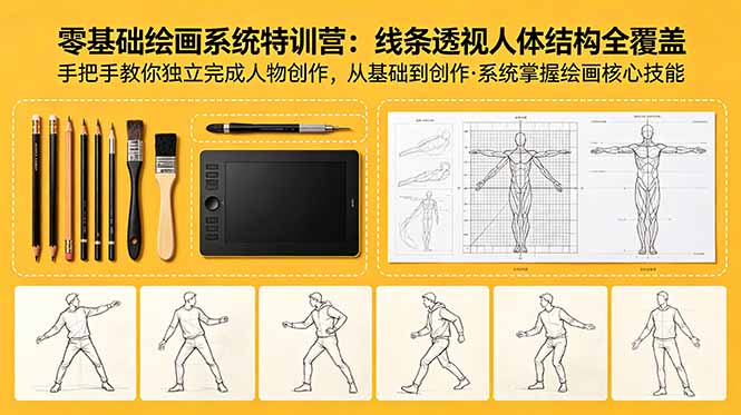 零基础绘画系统特训营：线条透视人体结构全覆盖，手把手教你独立完成人物创作-hcnxn
