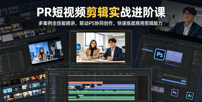 PR短视频剪辑实战进阶课，多案例全技能精讲，联动PS协同创作，快速练就商用剪辑能力-hcnxn