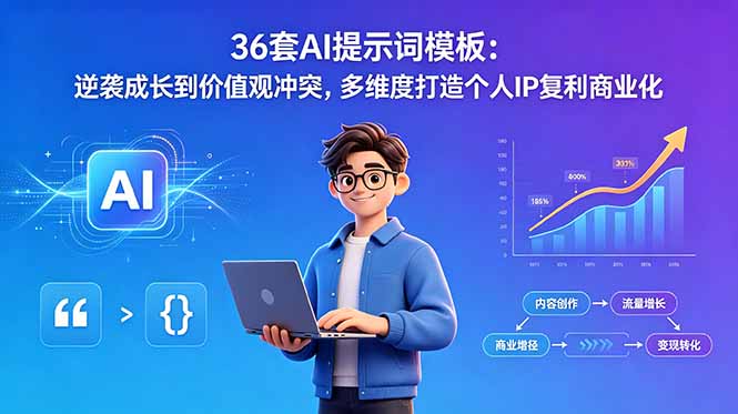 36套AI提示词模板：逆袭成长到价值观冲突，多维度打造个人IP复利商业化-hcnxn