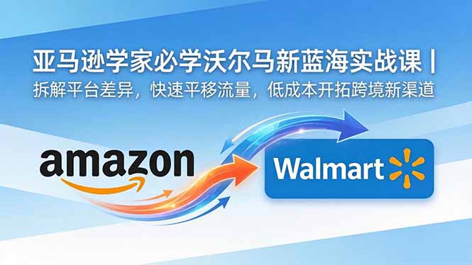 亚马逊卖家必学沃尔玛新蓝海实战课｜拆解平台差异，快速平移流量，低成本开拓跨境新渠道-hcnxn