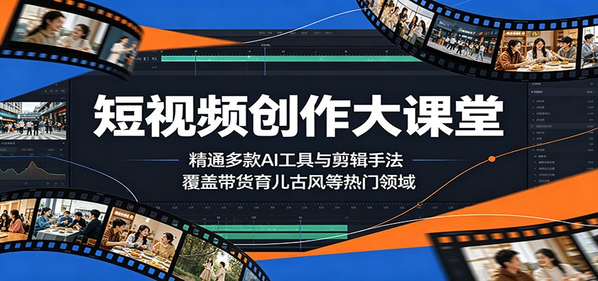 短视频创作大课堂：精通多款AI工具与剪辑手法，覆盖带货、育儿、古风等热门领域-hcnxn