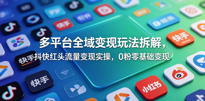 多平台全域变现玩法拆解，抖快红头流量变现实操，0粉零基础变现-hcnxn