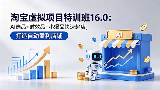 淘宝虚拟项目特训班16.0：AI选品+时效品+小爆品快速起店，打造自动盈利店铺-hcnxn