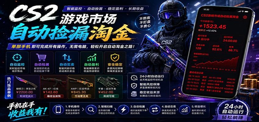 CSGO挂机捡漏项目通过利用游戏饰品交易机制，结合薄凉软件辅助捡漏，实现盈利-hcnxn