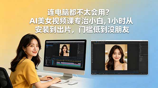 连电脑都不太会用？AI美女视频课专治小白，1小时从安装到出片，门槛低到没朋友-hcnxn