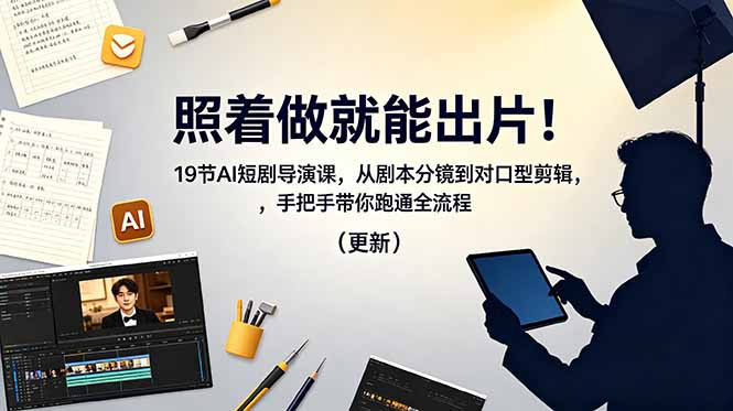 照着做就能出片！19节AI短剧导演课，从剧本分镜到对口型剪辑，手把手带你跑通全流程(更新-hcnxn