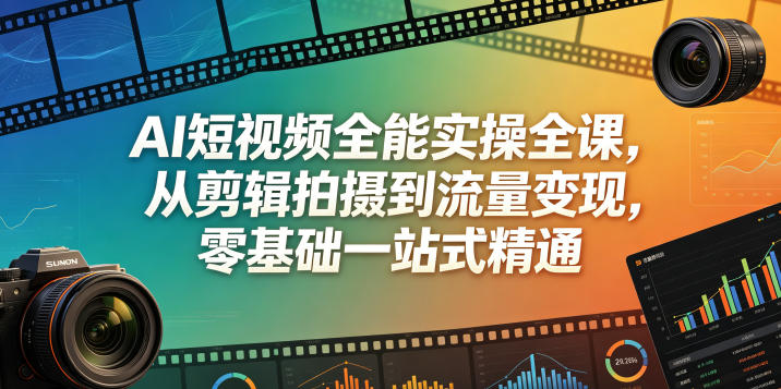 AI短视频全能实操全课，从剪辑拍摄到流量变现，零基础一站式精通-hcnxn