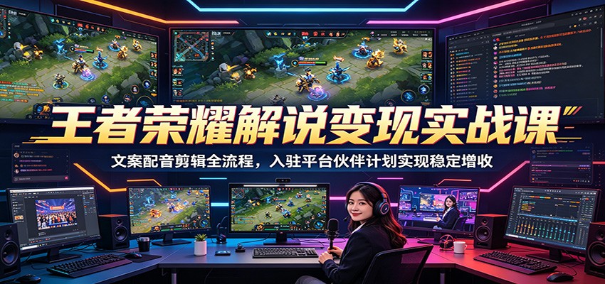 王者荣耀解说变现实战课：文案配音剪辑全流程，入驻平台伙伴计划实现稳定增收-hcnxn